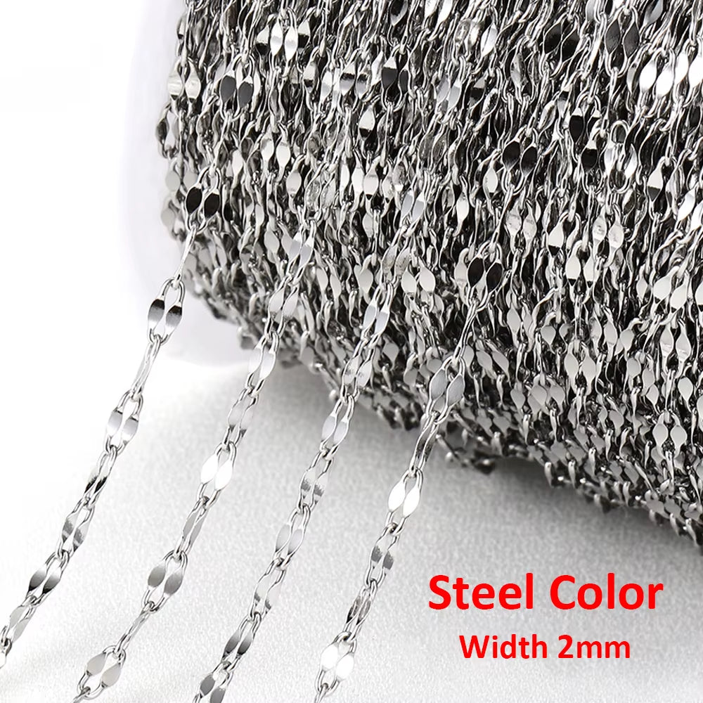 No Fade 2Meters Stainless Steel Chains for Jewelry Making DIY Necklace Bracelet Accessories Gold Chain Lips Beads Beaded Chain