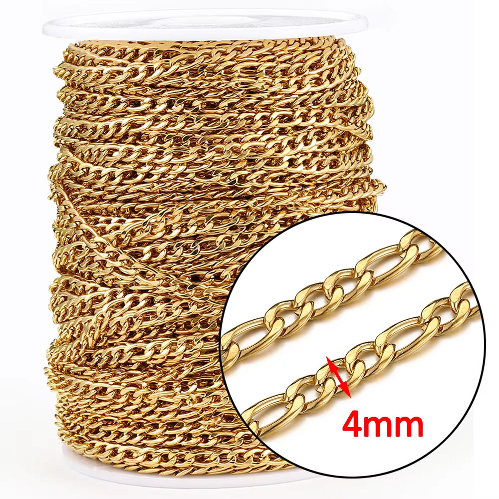 No Fade 2Meters Stainless Steel Chains for Jewelry Making DIY Necklace Bracelet Accessories Gold Chain Lips Beads Beaded Chain