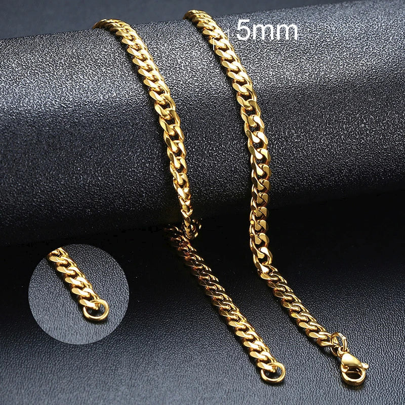 Cuban Chain Necklace for Men Women,Basic Punk Stainless Steel Curb Link Chain Chokers,Vintage Gold Color Solid Metal Collar