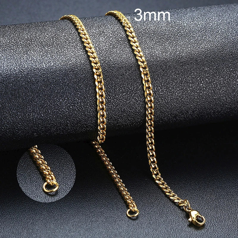 Cuban Chain Necklace for Men Women,Basic Punk Stainless Steel Curb Link Chain Chokers,Vintage Gold Color Solid Metal Collar