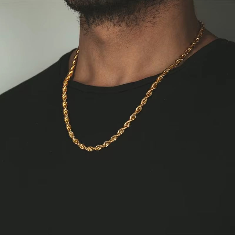 Cuban Chain Necklace for Men Women,Basic Punk Stainless Steel Curb Link Chain Chokers,Vintage Gold Color Solid Metal Collar
