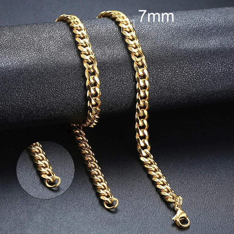 Cuban Chain Necklace for Men Women,Basic Punk Stainless Steel Curb Link Chain Chokers,Vintage Gold Color Solid Metal Collar